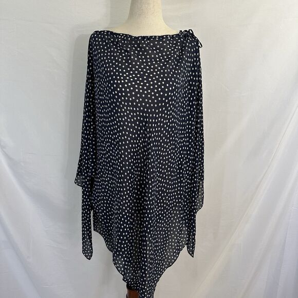 St. John Polka Dot Print Silk Blend Lightweight Poncho One Size OS Navy - Picture 1 of 9